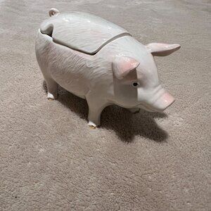 Vintage OTAGIRI Ceramic Pig Sugar/Condiment Bowl, Pink & White Kitchen Farmhouse